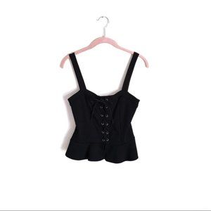 Black Lace Up Peplum Corset Tank